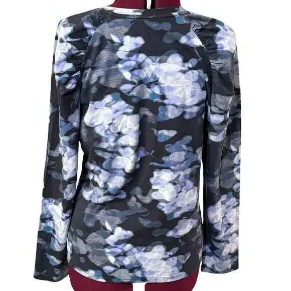 NZT Nic + Zoe Blurred Floral Long Sleeve Puff Shoulder Knit Tee Blue NWT Large - Picture 8 of 11